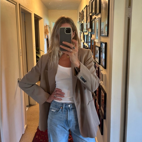 Zara Oversized Tan Single Button Blazer Suit Jacket - Picture 11 of 12